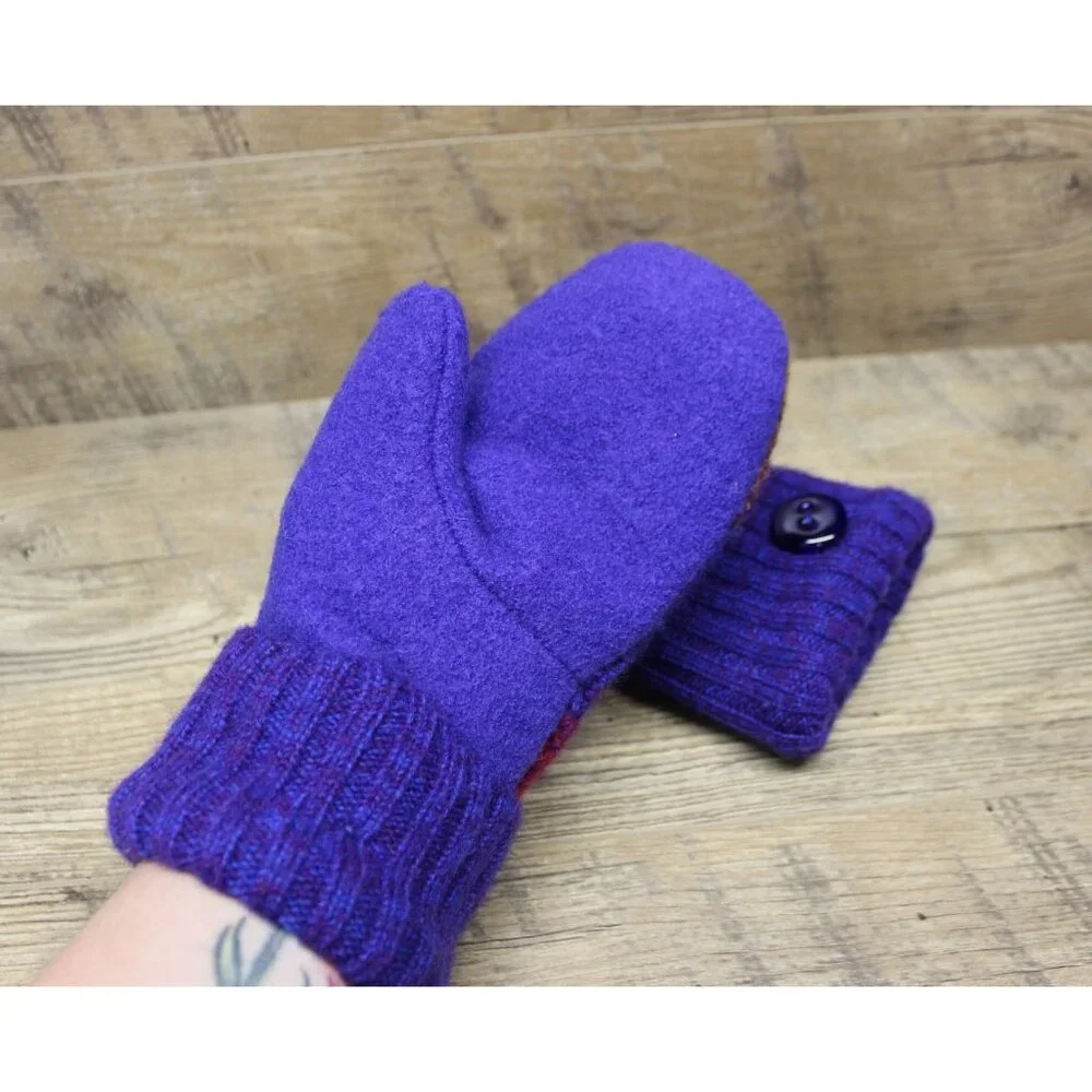 Handmade Wool Sweater‎ Mittens Women’s Size Fleece Lined Upcycled Winter Gloves
